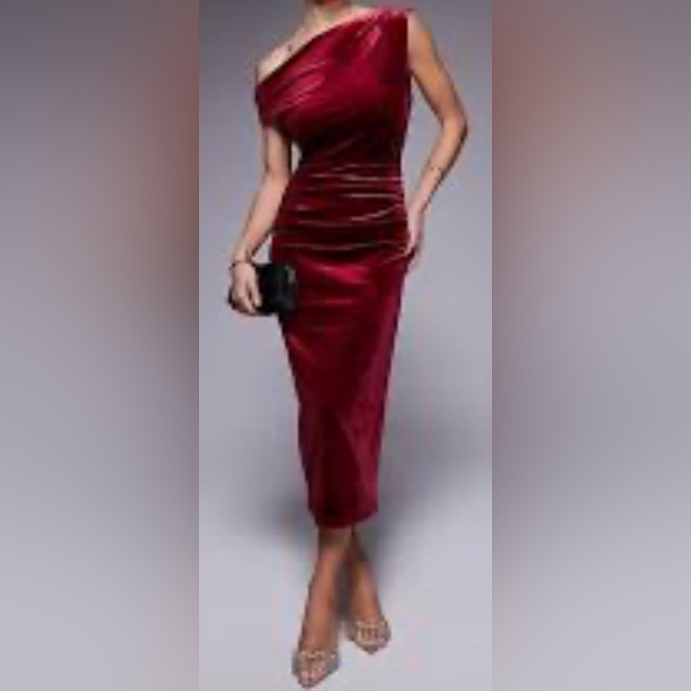 Elegant Velour One Shoulder Burgundy Dress